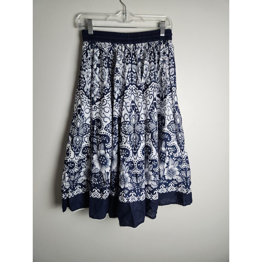 Vtg 100% cotton Midi Skirt sz L printed made in India Boho Peasant Festival - Picture 4 of 7